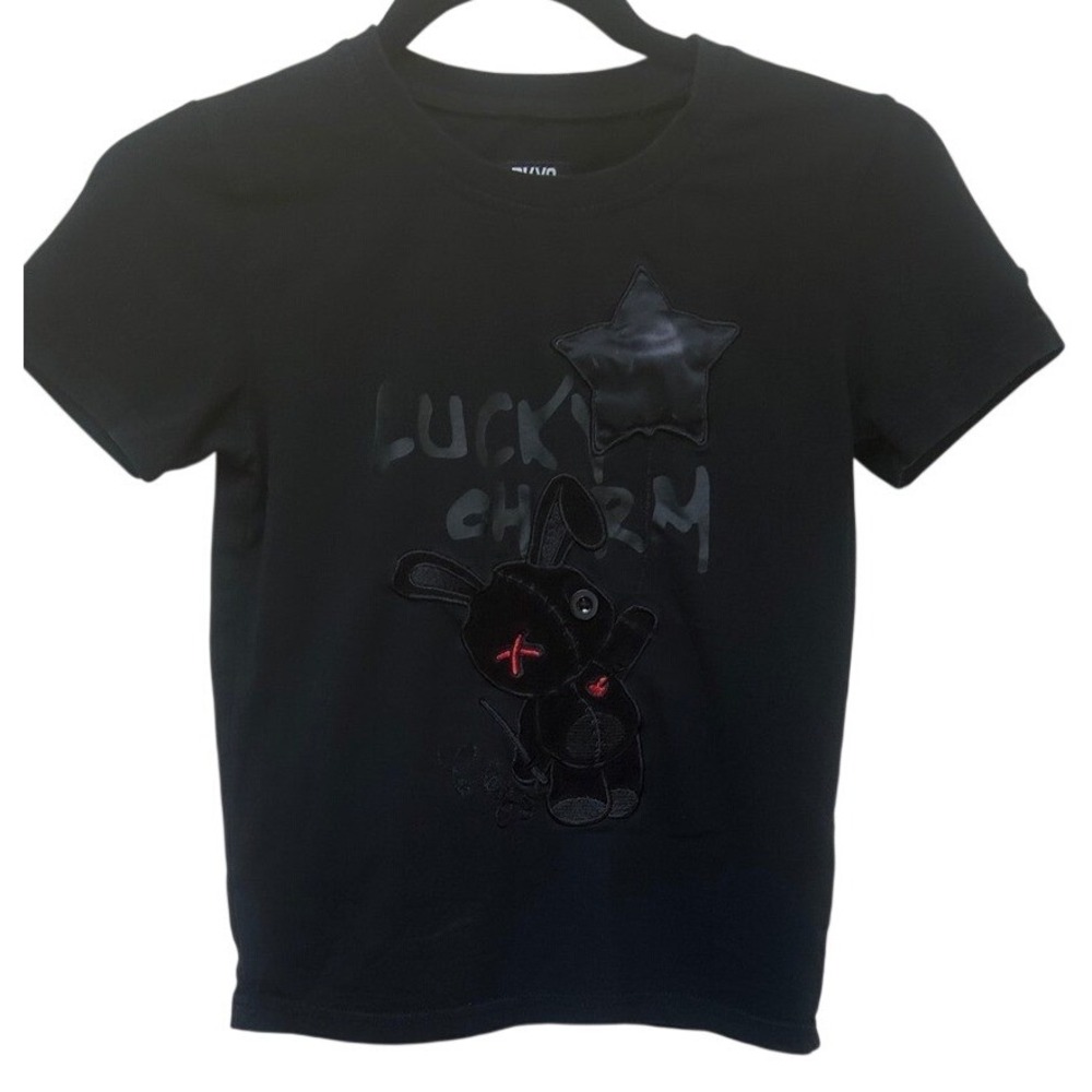 BKYS Kids Lucky Charm Bunny Graphic T-Shirt Black Short Sleeve Size 8